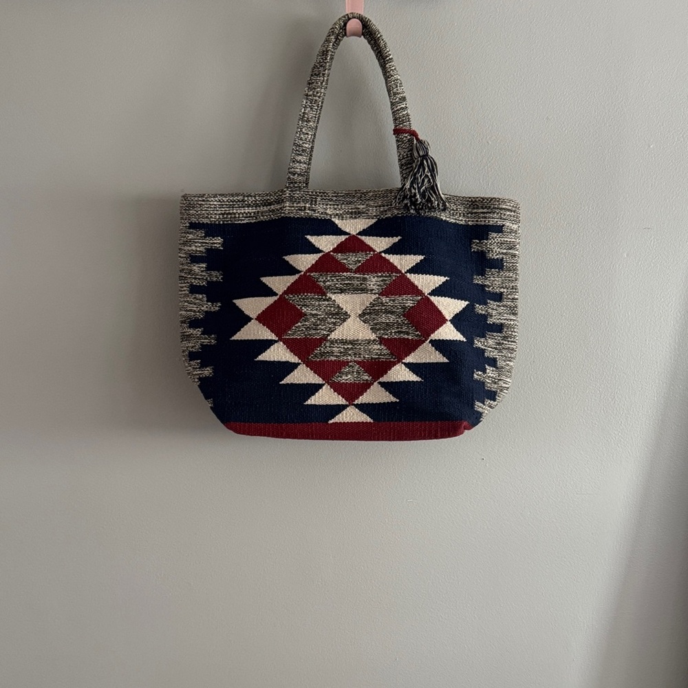 Sole Society stylish Geometric Navy and Red Tote
